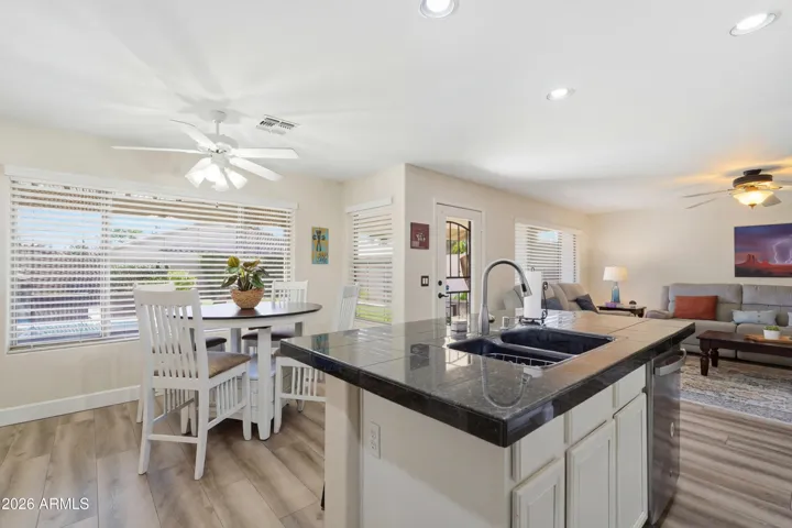 Kitchen opens to family room