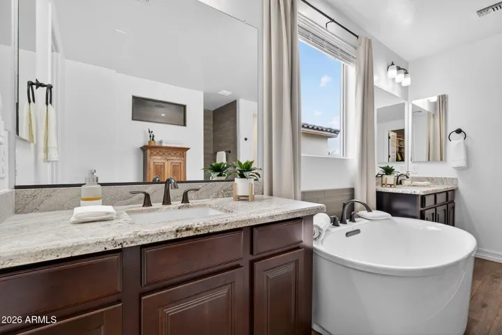 spa style primary bathroom Eastmark home