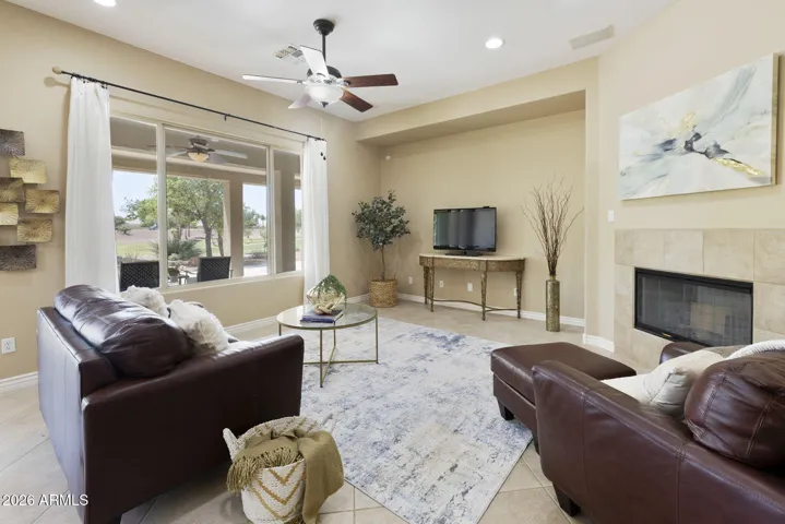 Family room over looks the golf course