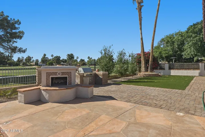 Outdoor fireplace with a view!