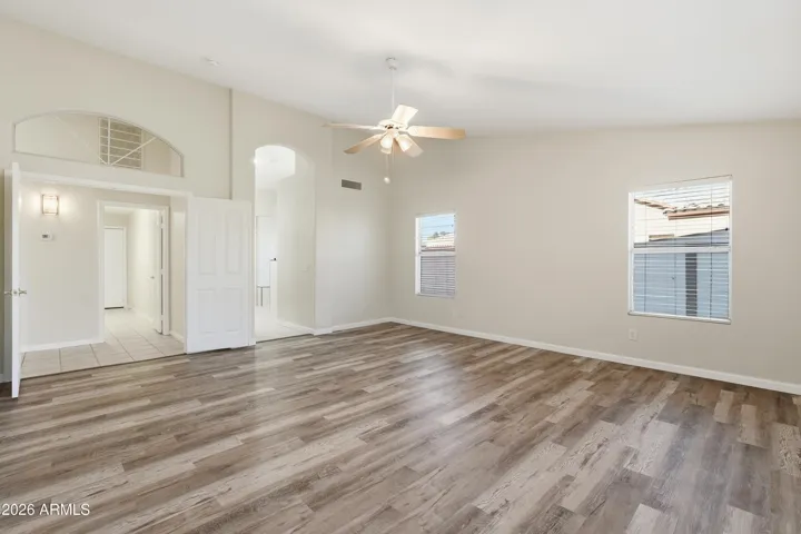 Primary bedroom with dual door entry