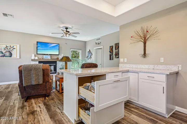 The kitchen and family room