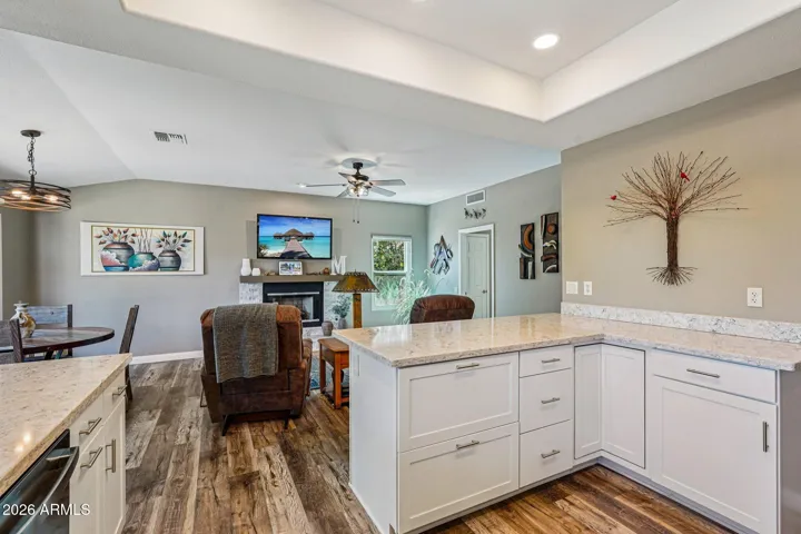 The kitchen and family room