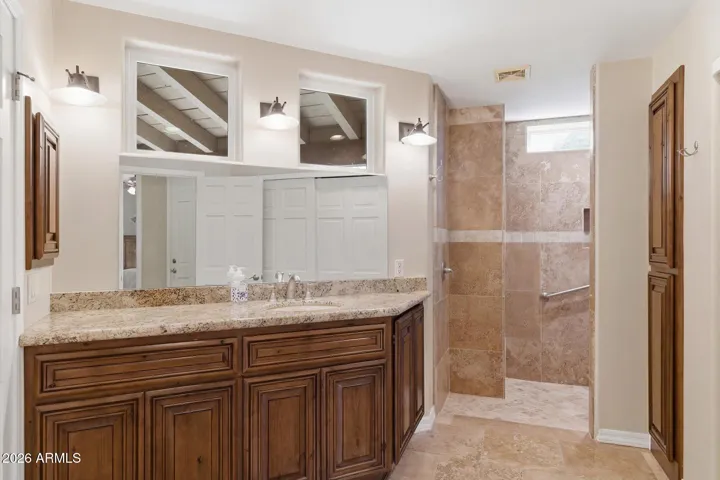 Travertine walk in shower