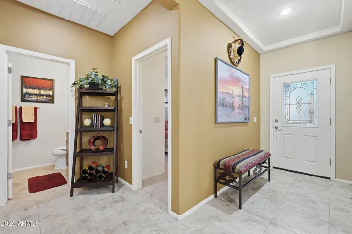 Looking towards the entryway and the main bathroom