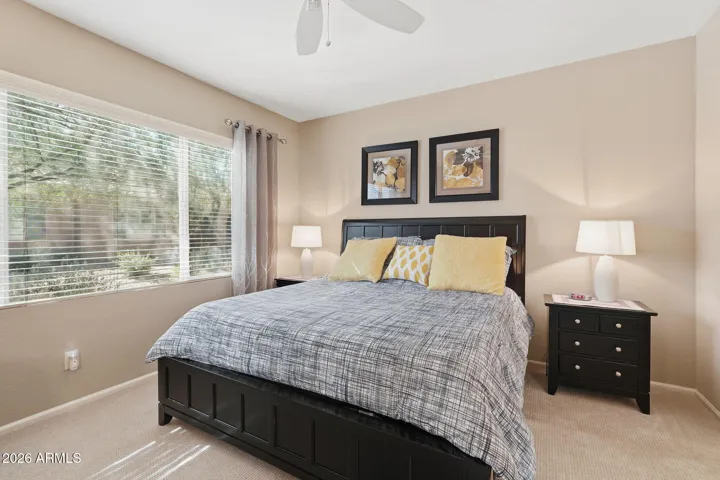 This room is large enough for a king size bed. All bedding conveys