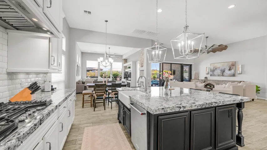 Pendent Lit and Granite Island Centerpiece