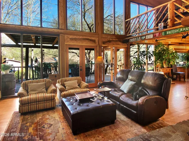 Living room with a wall of windows