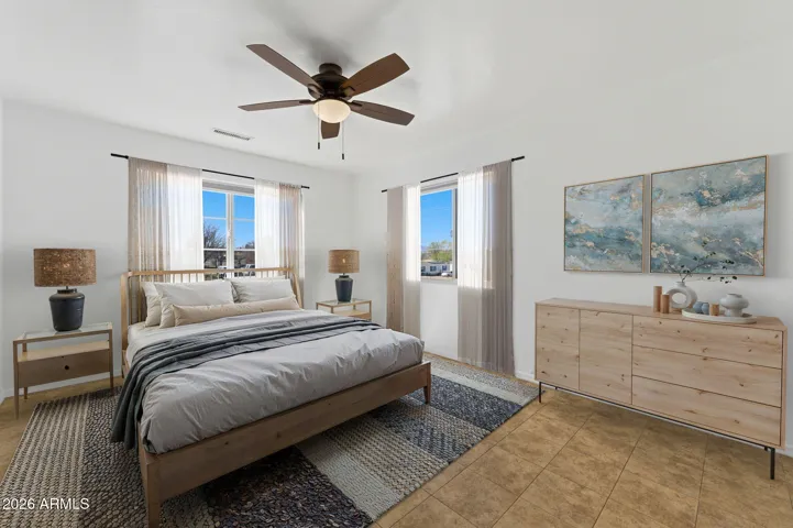 Virtually staged primary bedroom
