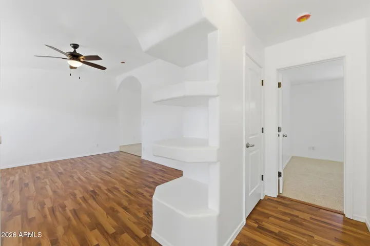 With built-in shelving
