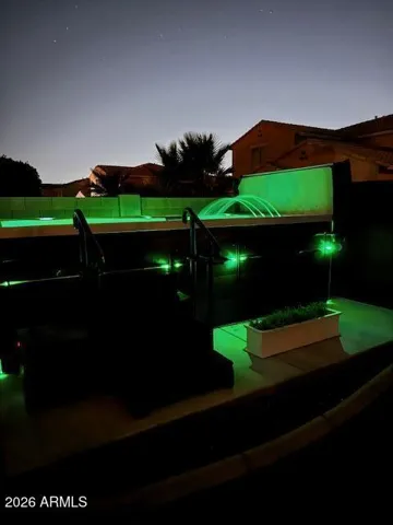 Swim spa in backyard offered on separate bill of sale. Very high end and can be used for relaxing sore muscles or swimming laps.