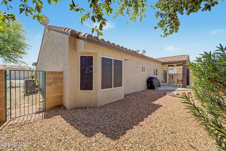 Back yard features low maintenance landscaping.