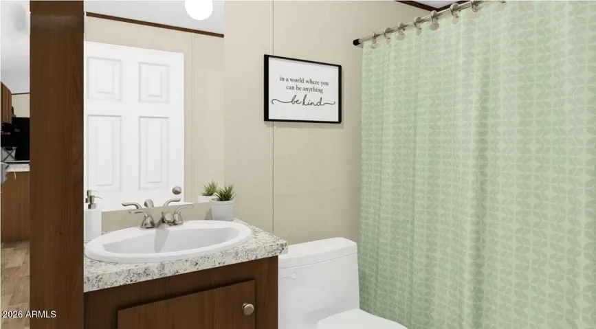 AI Model pics -- The home offered is upgraded with FULL DRYWALL all rooms hard wood cabinets, flat ceiling