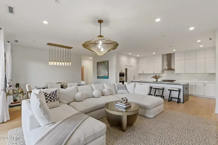 Large living area flows into the dining area