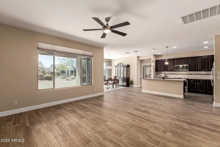 Great room looking towards the kitchen and dining