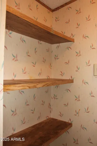 shelves line three sides of pantry