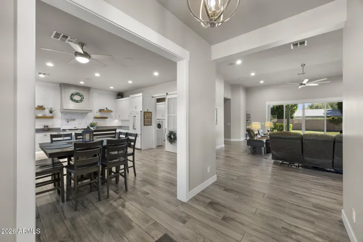 foyer with view of the great room and kitchen