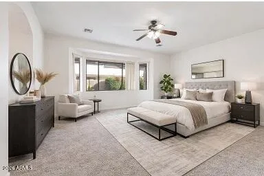 Virtually staged primary bedroom