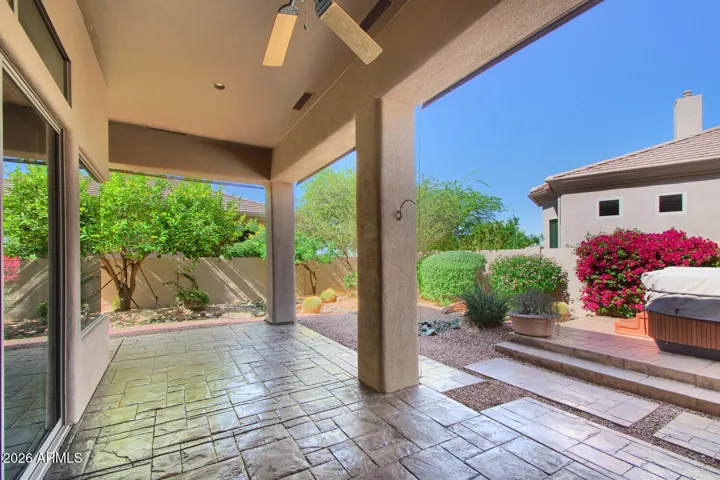 Covered patio with stamped concrete