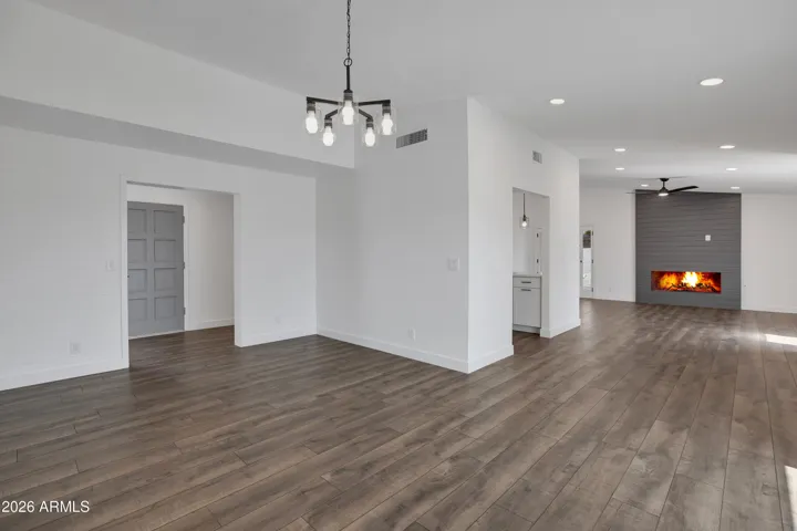 Open and bright living and dining areas flows into great room and kitchen.