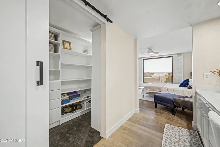 The primary bath boast a large walk-in closet.