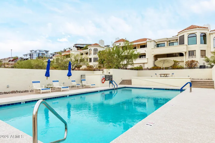 The beautiful lower pool with spacious sitting areas.