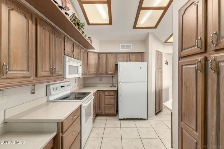 View of kitchen from dining area