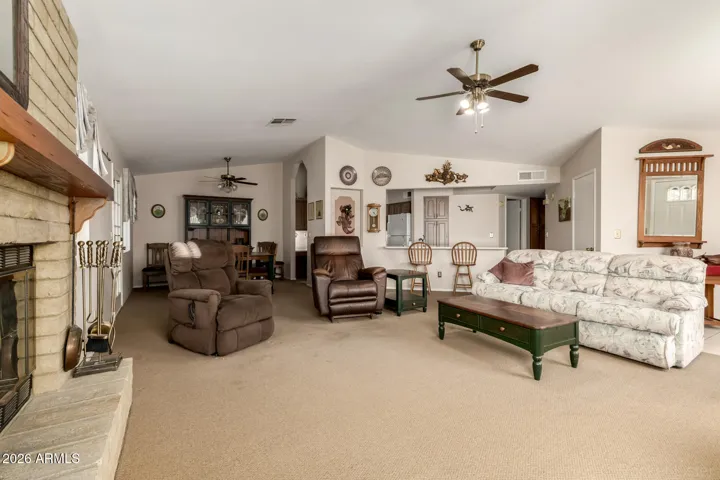 Living area looking toward dining and kitchen