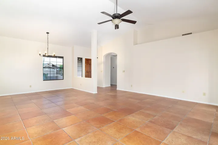 Great room and dining area at front entry