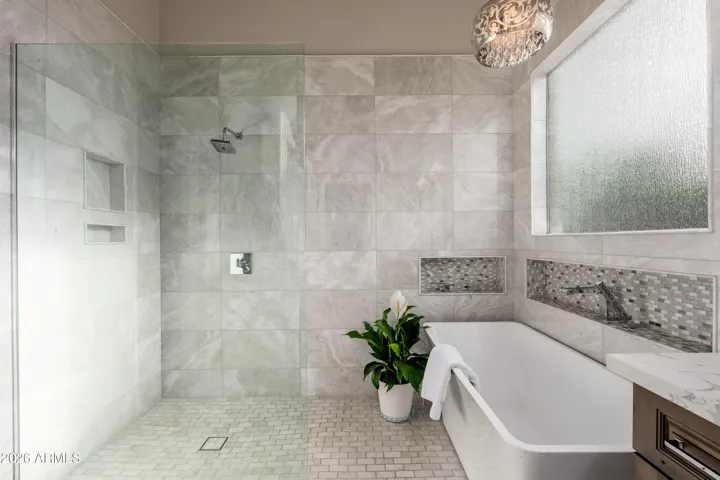 Walk-in shower and freestanding tub