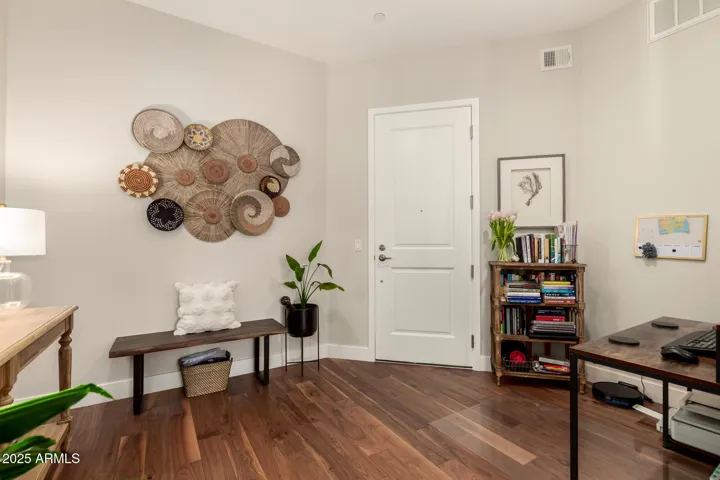 Front entry with workspace.