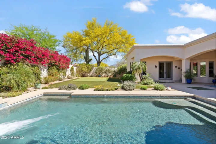 Beautiful North facing backyard with mature trees
