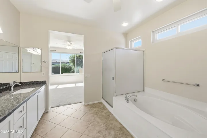 Great soaking tub and separate shower.
