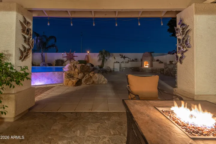 View from the covered patio at dusk