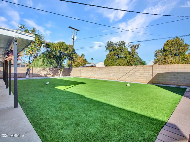 Artificial turf for low maintenance upkeep. No lawnmower needed.