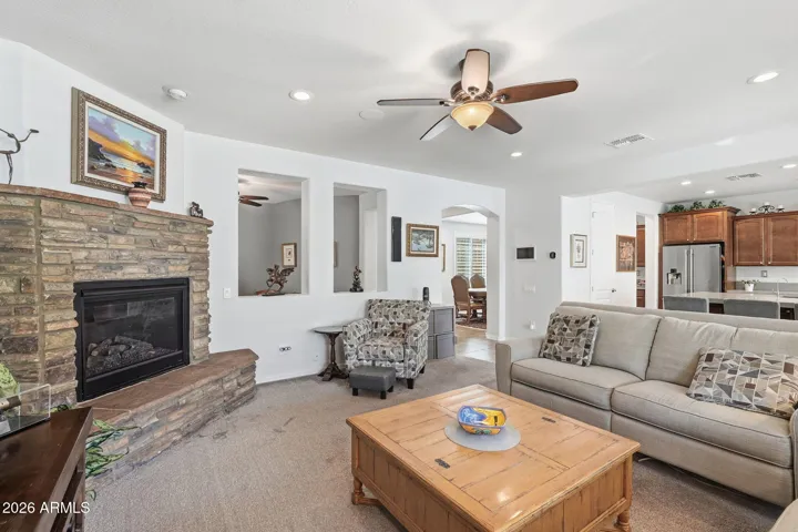 Stacked Stone Fireplace, Surround sound wired, extended to covered patio.