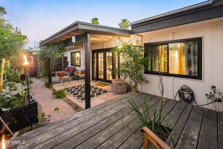 Wood deck provides a great space for patio furniture