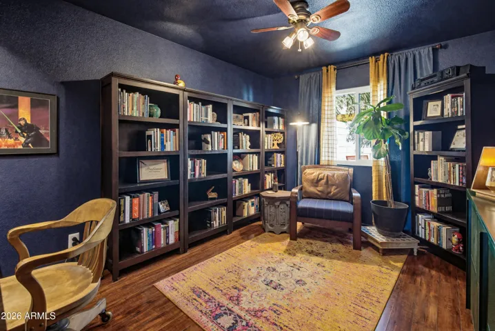 Dramatic navy blue paint choices in this 3rd bedroom are a nice surprise