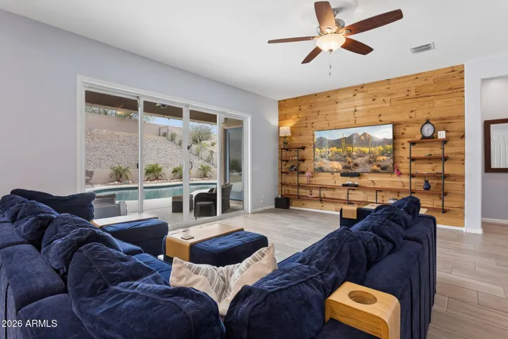 Expansive slider opens directly to the backyard