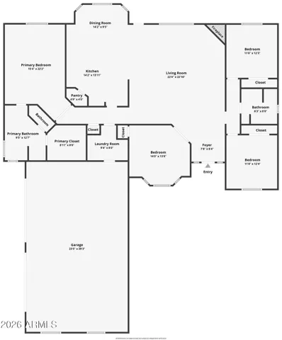 4 Bedroom, 2 Bath Floorplan