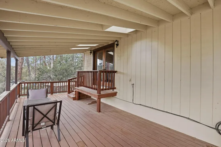 Large wood deck with skylights