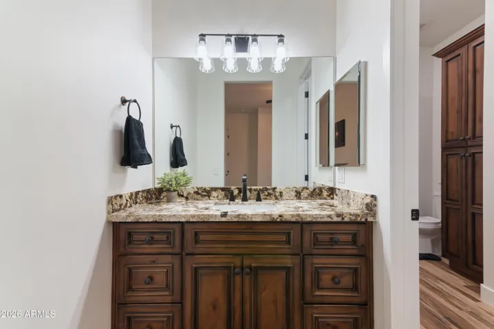 Dual vanities; split for owner's primary bathroom