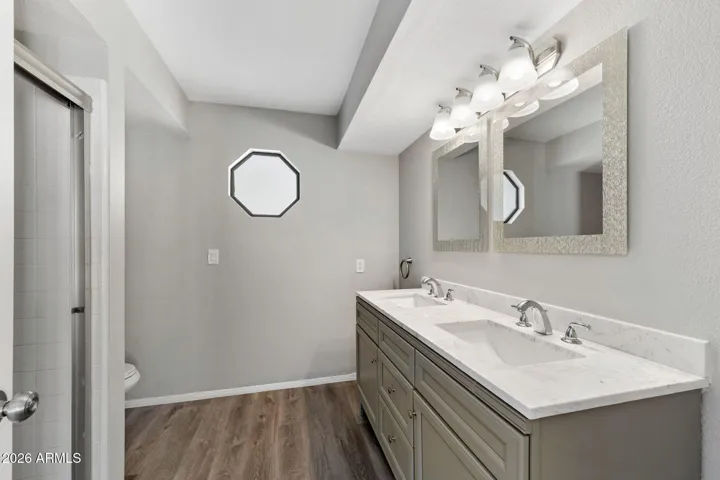 Primary Bath with Double Sinks, Walk-in Shower.