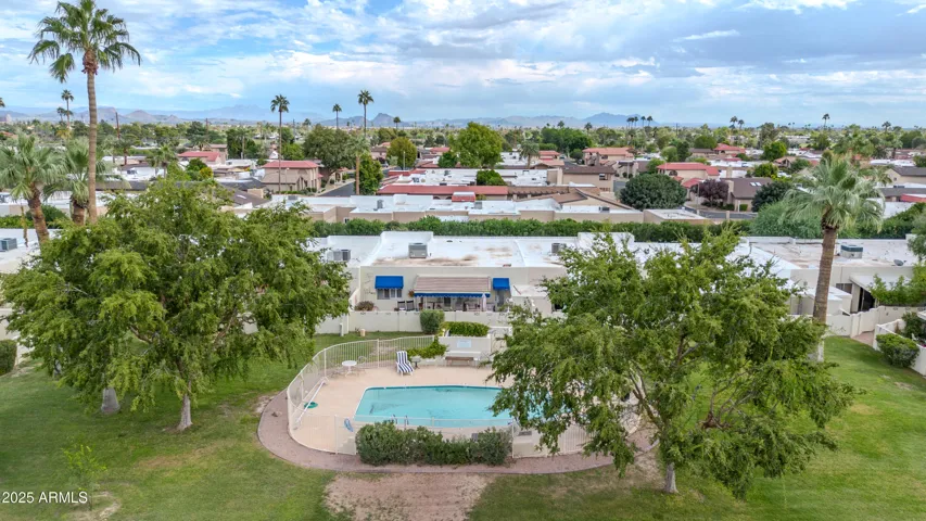 Drone picture of pool and greenbelt area