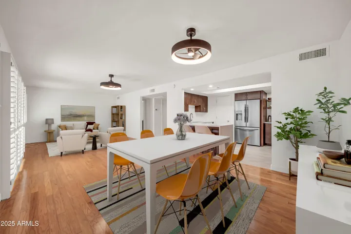 Virtually staged great room dining area