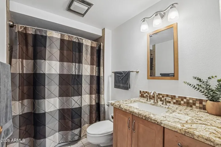 With updated counters Tiled shower & jetted bathtub