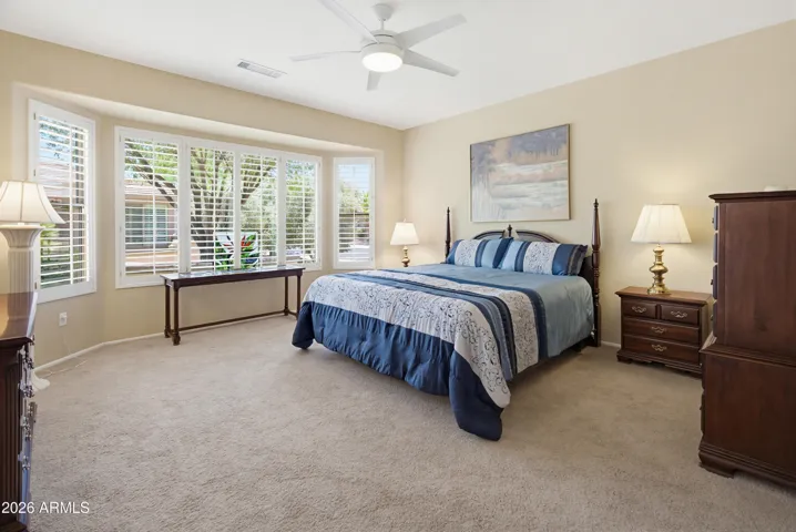 Primary bedroom with lots of room for a king size bed and furniture.