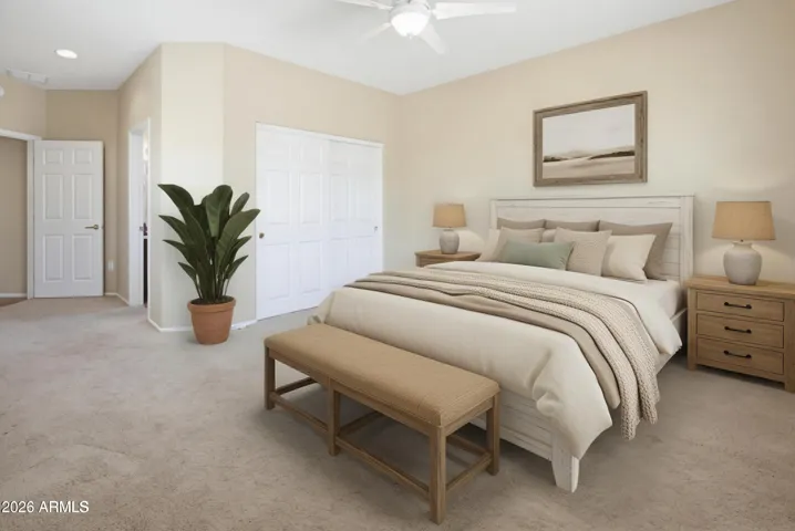 AI staging. Room for a king bed in 2nd bedroom.