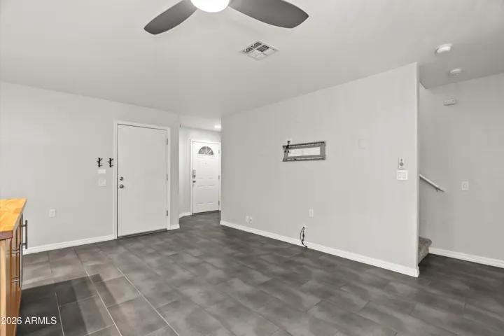 Living area looking at front door
