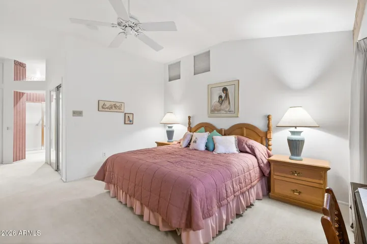 A vaulted ceiling makes this space feel even larger.
